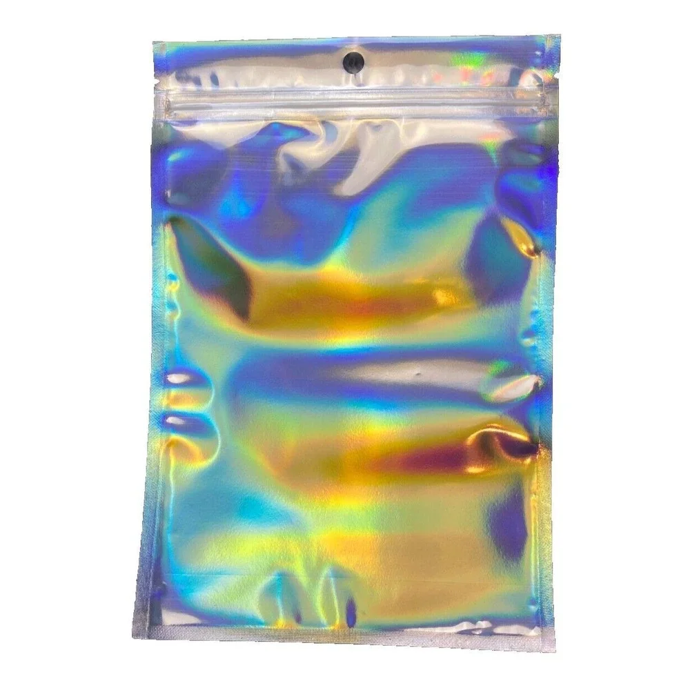 15 Piece Holographic‎ Mylar Foil Bag Resealable Zip Pouch Packaging Clear Front